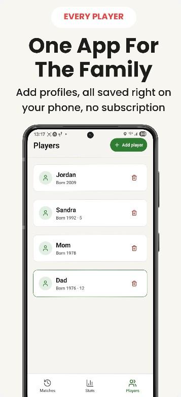 Switching between family player profiles in Ronda Baseline